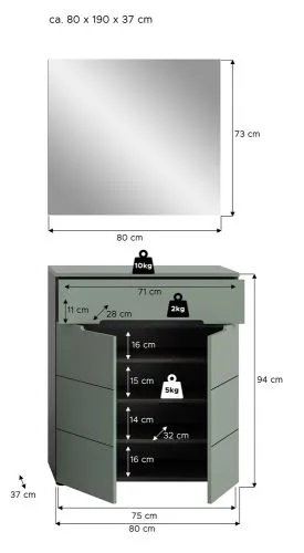 Garderoben-Set Canu | Basalt grau / Smoke Green | 2-teilig