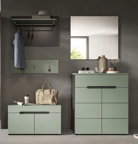 Garderoben-Set Canu | Basalt grau / Smoke Green | 4-teilig mit Sitzkissen
