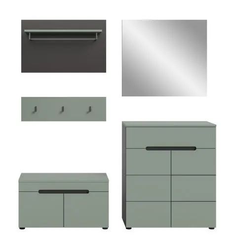 Garderoben-Set Canu | Basalt grau / Smoke Green | 4-teilig mit Sitzkissen
