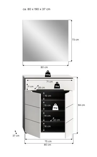 Garderoben-Set Canu | Basalt grau / Weiß | 2-teilig