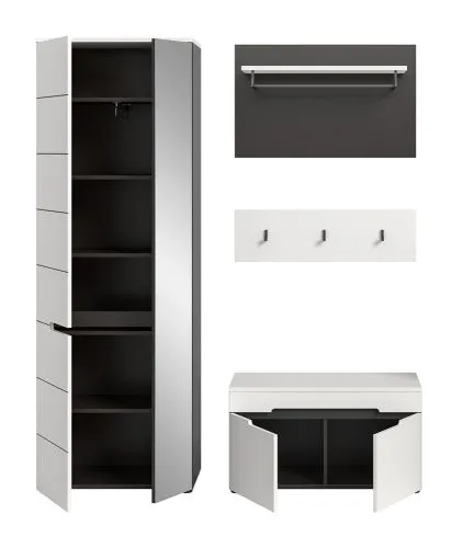 Garderoben-Set Canu | Basalt grau / Weiß | 3-teilig mit Sitzkissen