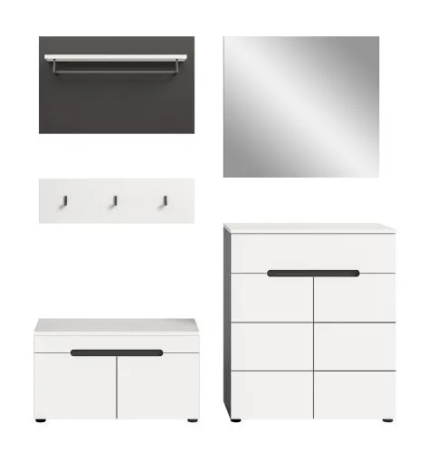 Garderoben-Set Canu | Basalt grau / Weiß | 4-teilig mit Sitzkissen