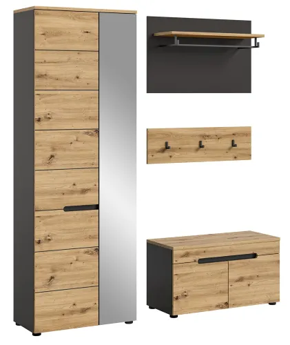 Garderoben-Set Canu | grau / Artisan Eiche | 3-teilig