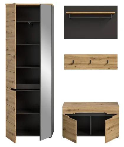 Garderoben-Set Canu | grau / Artisan Eiche | 3-teilig