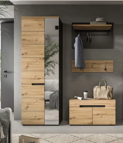 Garderoben-Set Canu | grau / Artisan Eiche | 3-teilig mit Sitzkissen