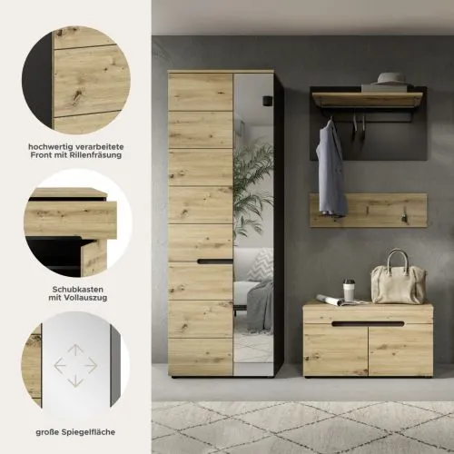 Garderoben-Set Canu | grau / Artisan Eiche | 3-teilig ohne Sitzkissen