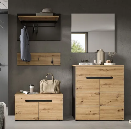 Garderoben-Set Canu | grau / Artisan Eiche | 4-teilig ohne Sitzkissen