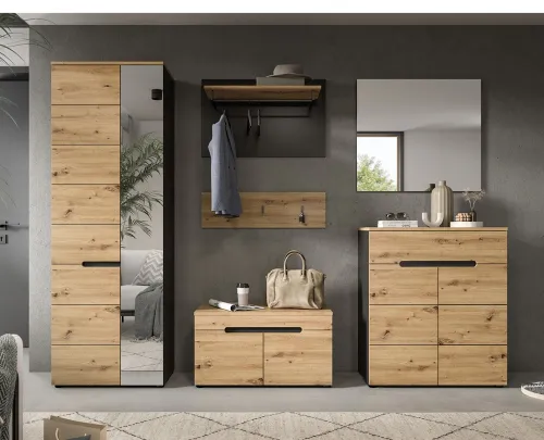 Garderoben-Set Canu | grau / Artisan Eiche | 5-teilig mit Sitzkissen