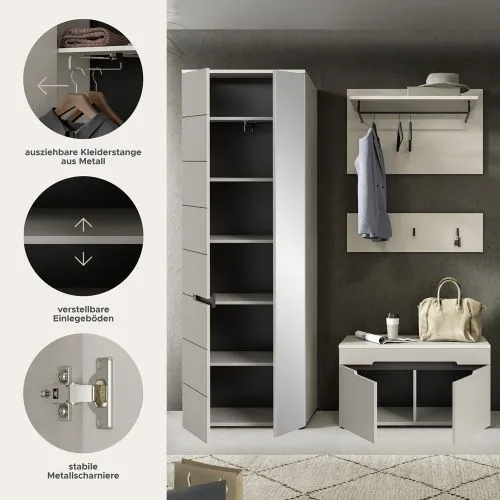 Garderoben-Set Canu | Kaschmir / Basalt grau | 3-teilig ohne Sitzkissen