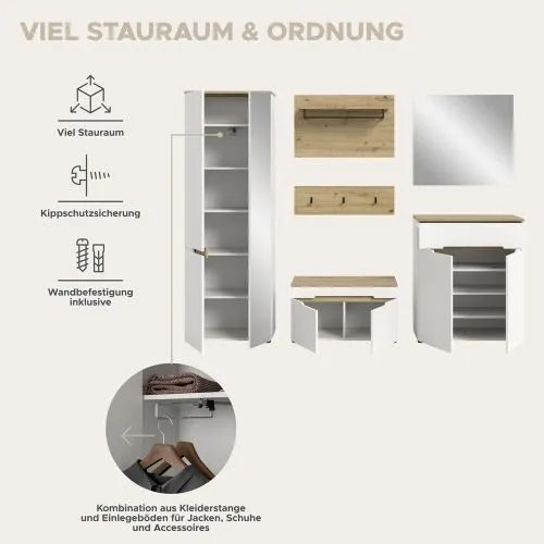 Garderoben-Set Canu | Weiß / Artisan Eiche | 5-teilig ohne Kissen