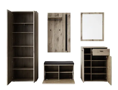 Garderoben Set Colorado | Viking Oak / Graphit schwarz mit Sitzkissen