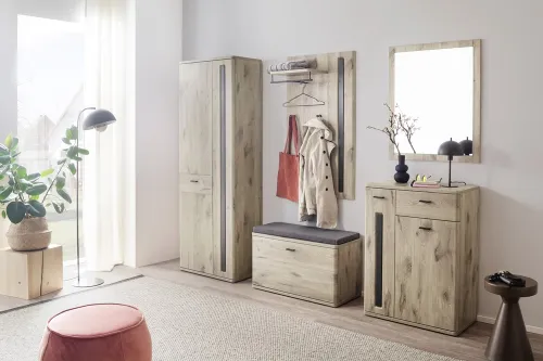 Garderoben Set Colorado | Viking Oak / Graphit schwarz ohne Sitzkissen