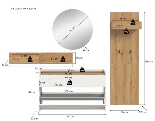 Garderoben-Set Drive 1 | weiß / Artisan Oak | 4-teilig
