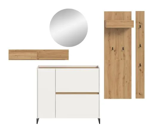 Garderoben-Set Drive 1 | weiß / Artisan Oak | 5-teilig mit Beleuchtung