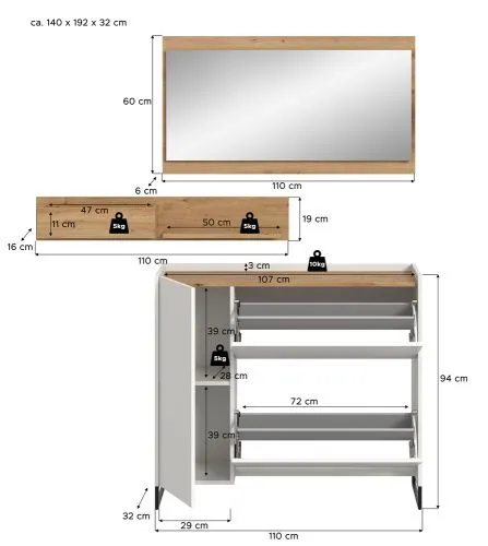 Garderoben-Set Drive 2 | weiß / Artisan Oak | 3-teilig ohne Beleuchtung