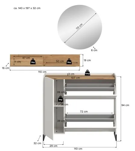Garderoben-Set Drive 4 | weiß / Artisan Oak | 3-teilig ohne Beleuchtung