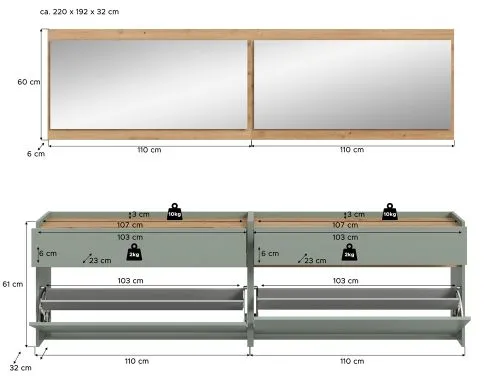 Garderoben-Set Drive 5 | Salbei / Artisan Oak | 4-teilig mit LED Beleuchtung