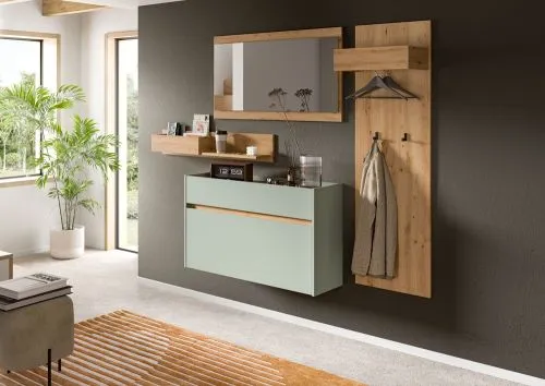 Garderoben-Set Drive | Salbei / Artisan Oak | 4-teilig ohne Beleuchtung
