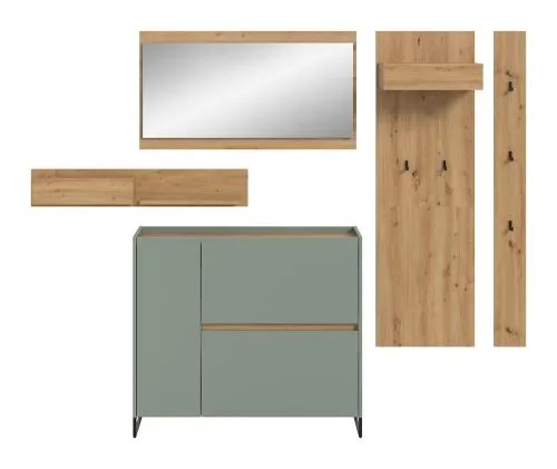Garderoben-Set Drive | Salbei / Artisan Oak | 5-teilig mit Beleuchtung