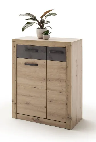 Garderoben Set Incata | Balkeneiche / Oxid grau | 5-teilig mit Sitzkissen