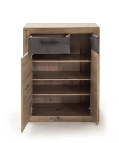 Garderoben Set Incata | Balkeneiche / Oxid grau | 5-teilig mit Sitzkissen