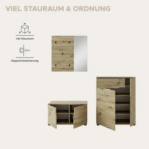 Garderoben-Set Keno 1 | Artisan Eiche | 3-teilig mit Sitzkissen