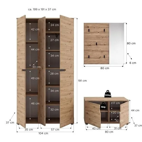 Garderoben-Set Keno 2 | Artisan Eiche | 3-teilig mit Sitzkissen