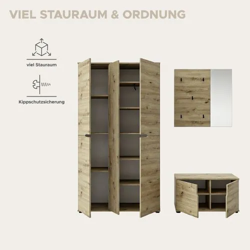 Garderoben-Set Keno 2 | Artisan Eiche | 3-teilig mit Sitzkissen