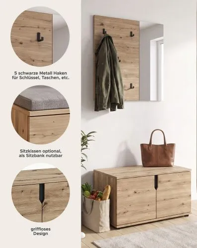 Garderoben-Set Keno | Artisan Eiche | 2-teilig mit Sitzkissen