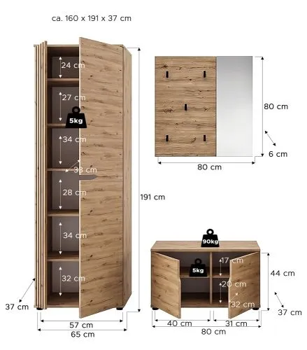 Garderoben-Set Keno | Artisan Eiche | 3-teilig