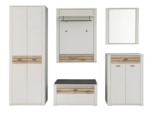 Garderoben Set Mantena | Modern White / Viking Oak | 5-teilig mit Sitzkissen