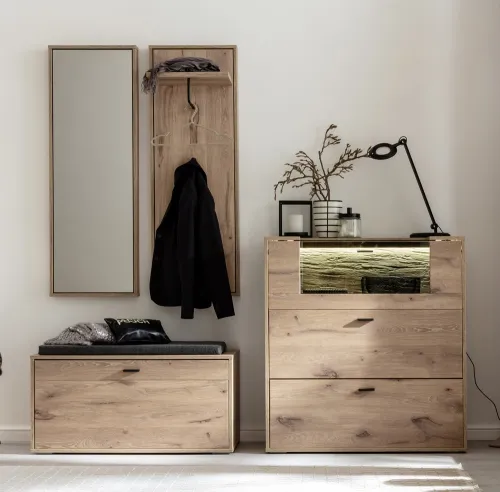 Garderoben Set Mezzano 1 | Viking Oak | 3-teilig ohne Beleuchtung mit Sitzkissen