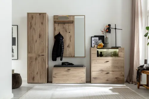 Garderoben Set Mezzano 3 | Viking Oak | 4-teilig mit Sitzkissen mit Beleuchtung