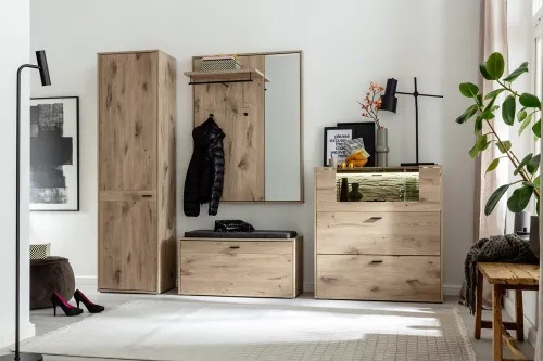 Garderoben Set Mezzano 3 | Viking Oak | 4-teilig ohne Sitzkissen ohne Beleuchtung