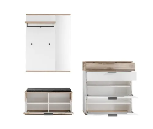 Garderoben Set Montello 2 | Soft White / Viking Oak | 3-teilig mit Sitzkissen