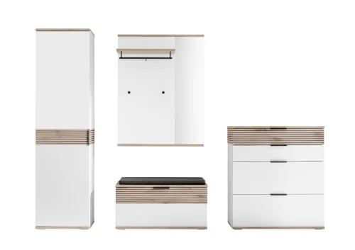Garderoben Set Montello | Soft white / Viking Oak | 4-teilig ohne Sitzkissen