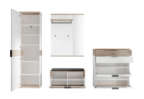 Garderoben Set Montello | Soft white / Viking Oak | 4-teilig ohne Sitzkissen