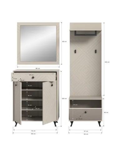 Garderoben-Set Notes | beige matt/sandfarben | 4-teilig