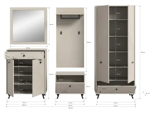 Garderoben-Set Notes | beige matt/sandfarben | 5-teilig