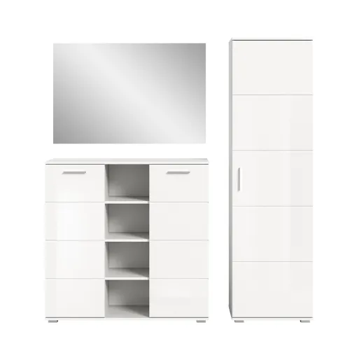Garderoben-Set Prego 2 | weiß Hochglanz | 3-teilig Kommode mit LED Unterbauspots