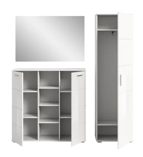 Garderoben-Set Prego 2 | weiß Hochglanz | 3-teilig Kommode ohne Beleuchtung