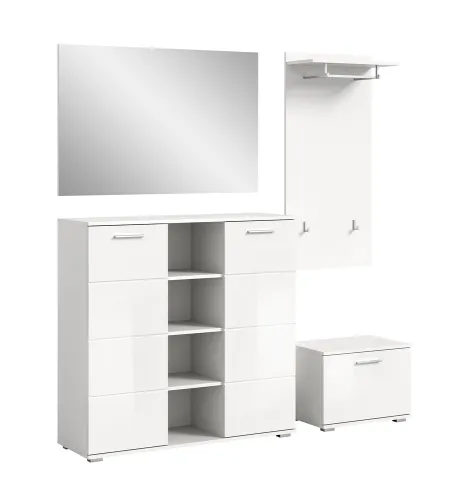 Garderoben-Set Prego 2 | weiß Hochglanz | 4-teilig | ohne Sitzkissen Kommode ohne Beleuchtung