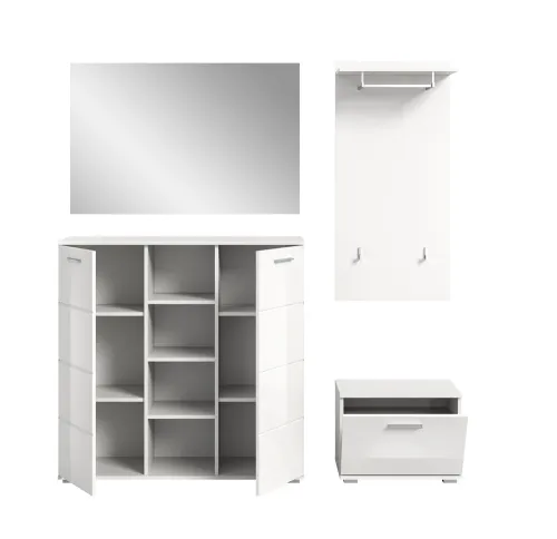 Garderoben-Set Prego 2 | weiß Hochglanz | 4-teilig | ohne Sitzkissen Kommode ohne Beleuchtung