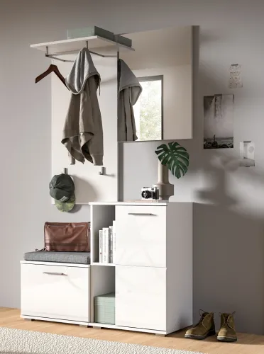 Garderoben-Set Prego | weiß Hochglanz | 4-teilig | ohne Sitzkissen