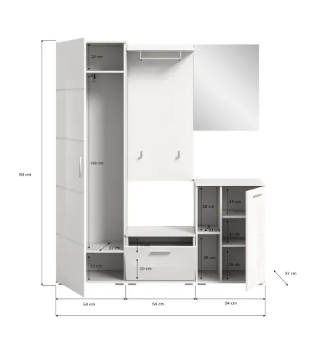 Garderoben-Set Prego | weiß Hochglanz | 5-teilig