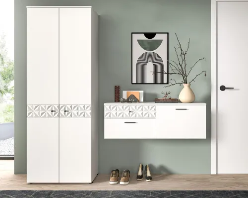 Garderoben-Set Prisma | weiß / weiß Hochglanz | 2-teilig