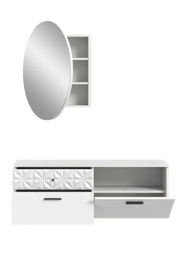 Garderoben-Set Prisma | weiß / weiß Hochglanz | 2-teilig | optional Beleuchtung