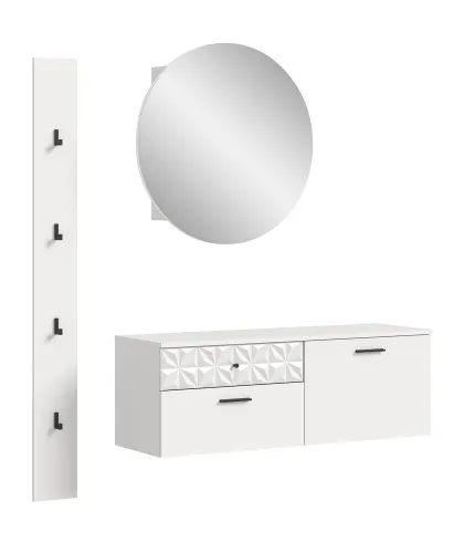 Garderoben-Set Prisma 3 | weiß / weiß Hochglanz | 3-teilig | mit Lichtprofil