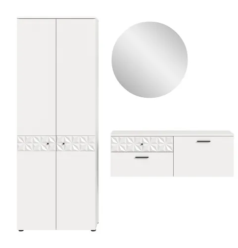 Garderoben-Set Prisma | weiß / weiß Hochglanz | 3-teilig | ohne Beleuchtung