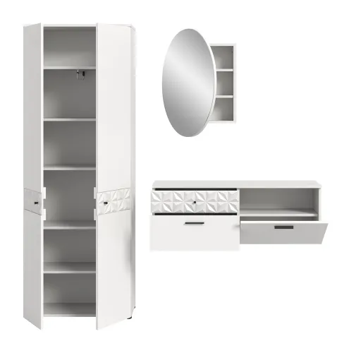 Garderoben-Set Prisma | weiß / weiß Hochglanz | 3-teilig | ohne Beleuchtung